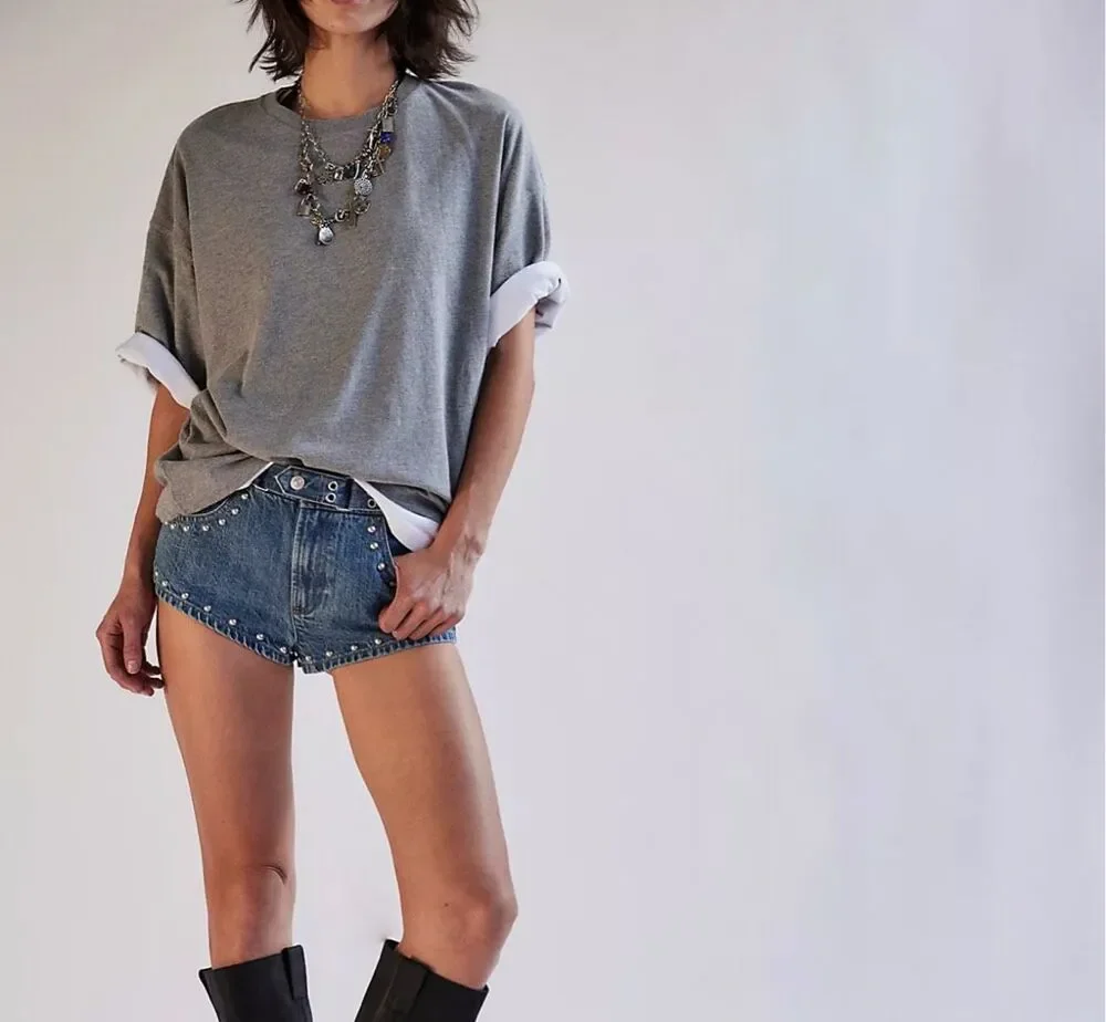 Free People X We The Free Perfect Oversized Tee shirt mellow gray XL NWOT